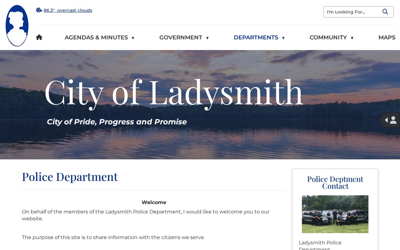 Ladysmith Police Department official contact and records access page