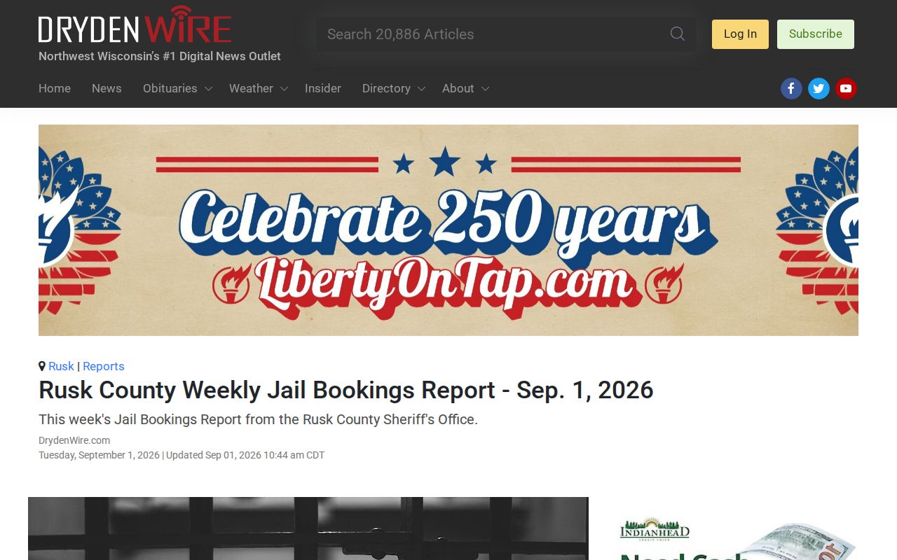 Rusk County weekly jail bookings report from DrydenWire