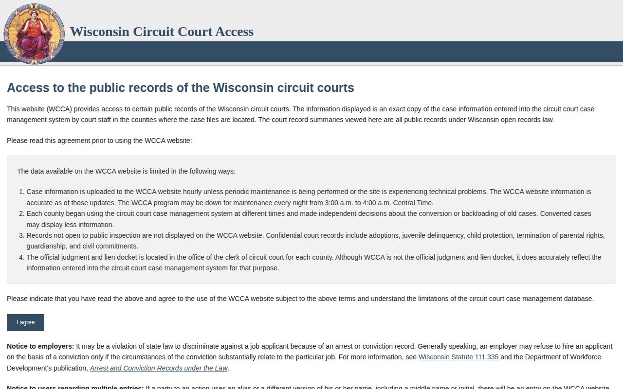 Rusk County warrant record lead through the WCCA public court case search